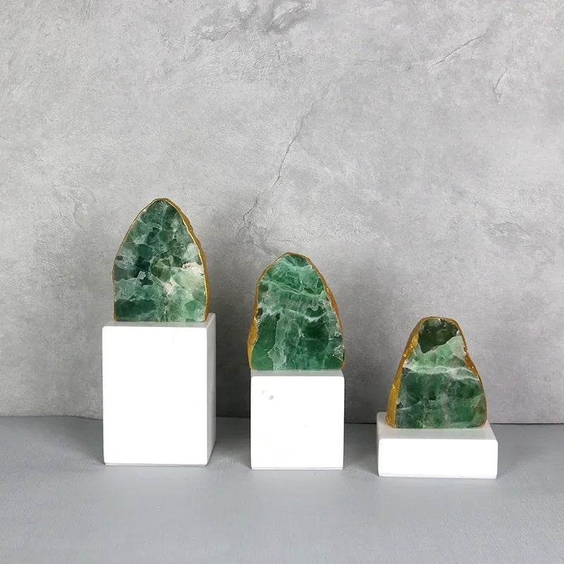 Afralia™ Green Agate Crystal Stone Figurine on Marble Base for Home Decor