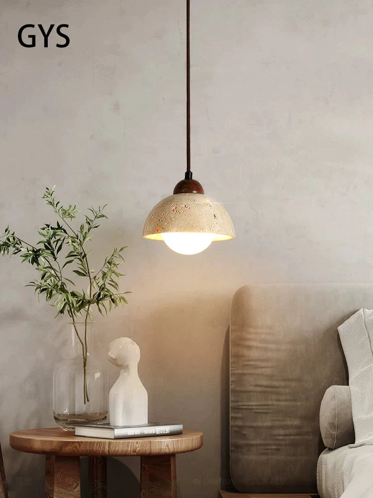 Afralia™ Yellow Traver LED Pendant Lamp Stone Wood Chandelier