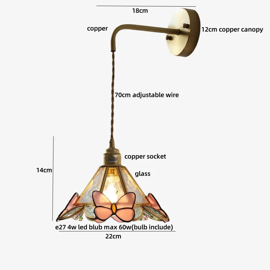 Afralia™ LED Butterfly Glass Wall Lamp Sconce with Pull Chain Switch