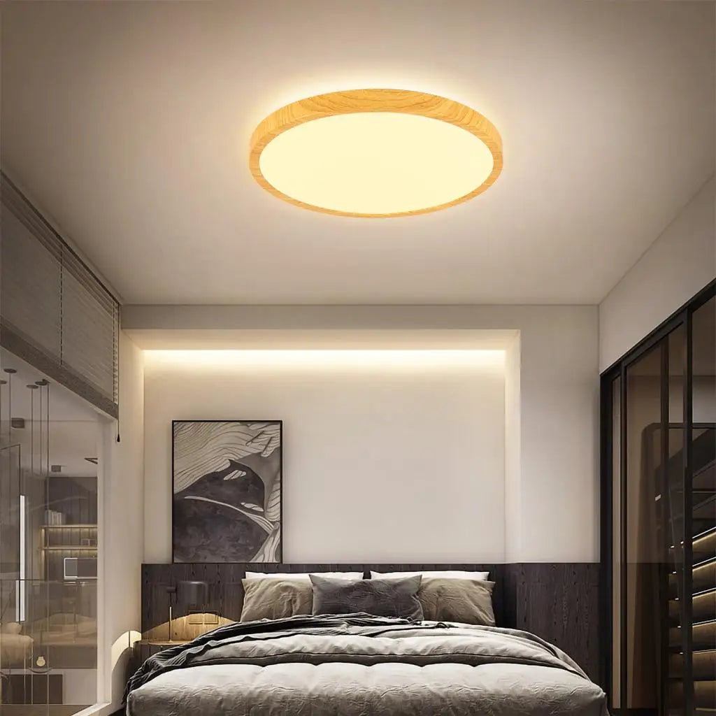 Afralia™ Wood LED Ceiling Lamp: Modern Nordic Round Light Fixture for Living Room & Bedroom