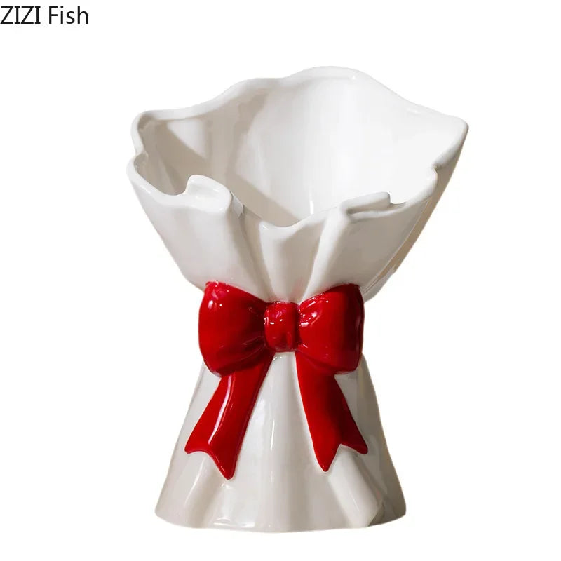 Afralia™ Bowknot Ceramic Vase for Charming Flower Arrangements