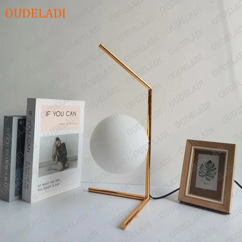Afralia™ Modern Gold Glass Ball Table Lamp: Nordic Simple Bedroom Bedside Reading Light