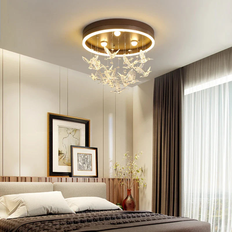 Afralia™ Minimalist LED Crystal Chandeliers for Bedroom Dining Study Living Children, Warm & Romantic