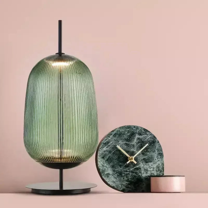 Afralia™ Green Red Glass Table Lamp LED Lighting for Bedroom and Living Room