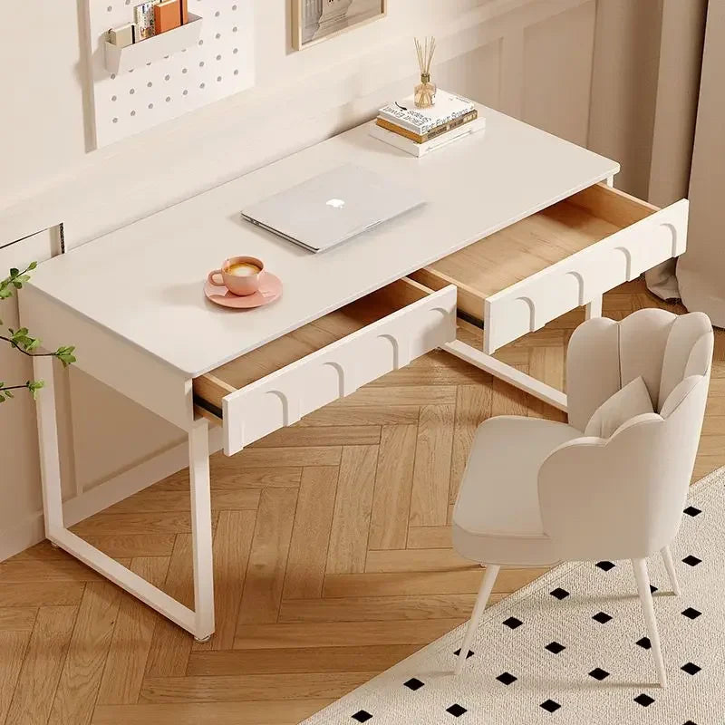 Afralia™ Cream Wind Rock Board Writing Table: French Style Desk with Drawers, Computer Desk
