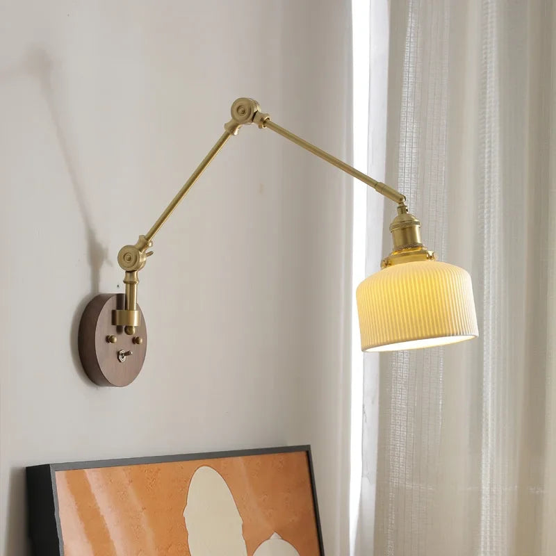 Afralia™ LED Wall Lamps Pull Chain Switch Modern Stair Light Fixtures, Ceramic Copper
