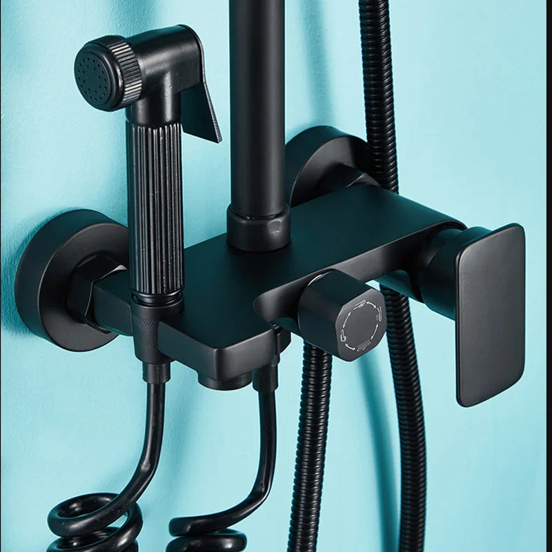 Afralia™ Black Wall Mounted Bathroom Shower Faucet Set - Bathtub Mixer Tap