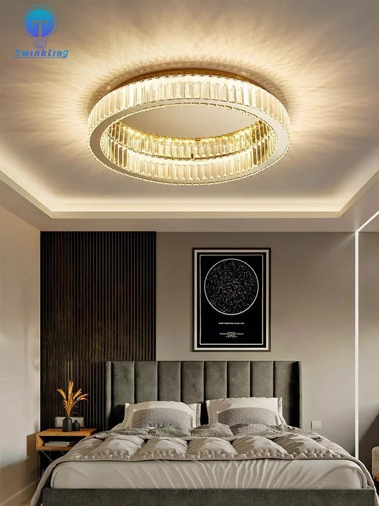 Afralia™ Crystal Circle LED Ceiling Chandelier for Modern Living Spaces