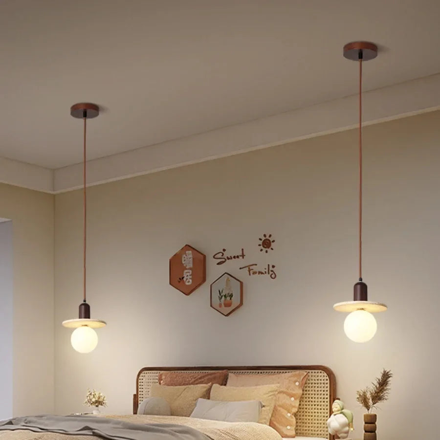 Afralia™ White Glass LED Pendant Lights Stone Wabi Sabi Home Decor Hang Lamp