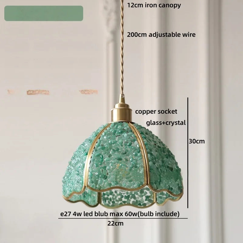 Afralia™ Copper Walnut LED Pendant Lamp Crystal Glass Hanging Light