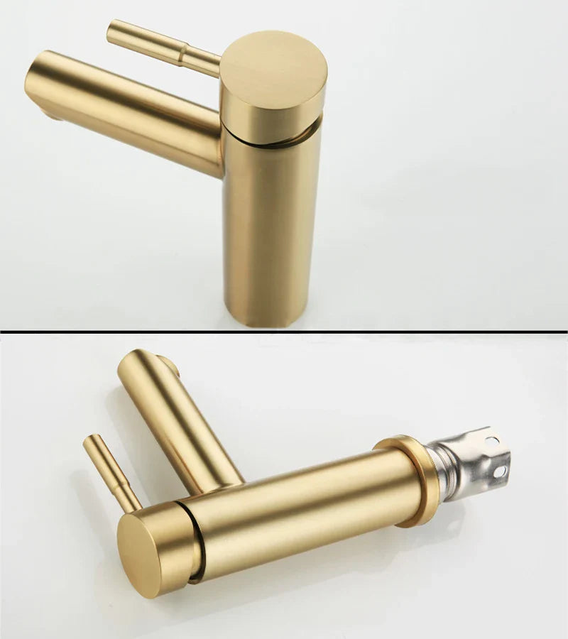Afralia™ Gold Basin Faucet: Stainless Steel Single Handle Mixer for Bathroom and Kitchen