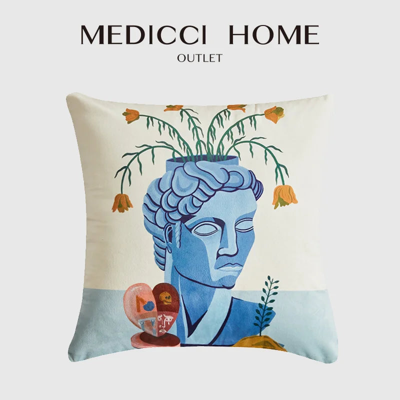 Afralia™ Plaster Statue Floral Vase Pattern Pillow Cover 45x45cm