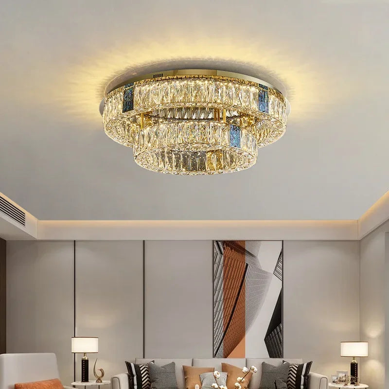 Afralia™ Crystal LED Ceiling Lamp: Modern Stainless Steel Chandelier for Living Room, Bedroom & Kitchen.