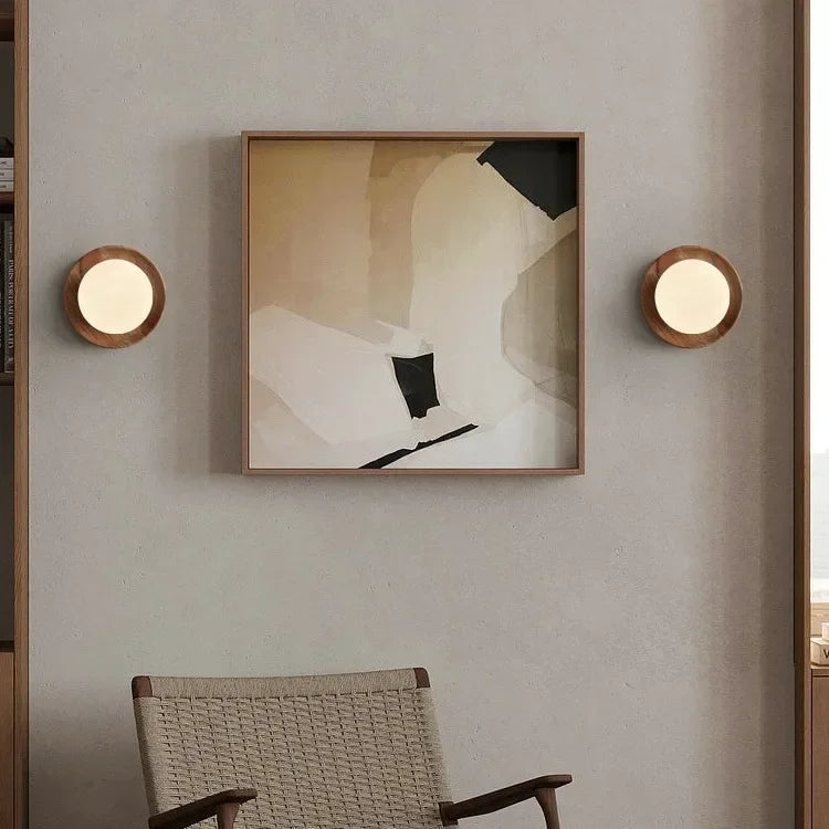 Afralia™ Walnut Wood Brass Wall Sconce, Modern Vintage Style, Bedroom Living Room Light