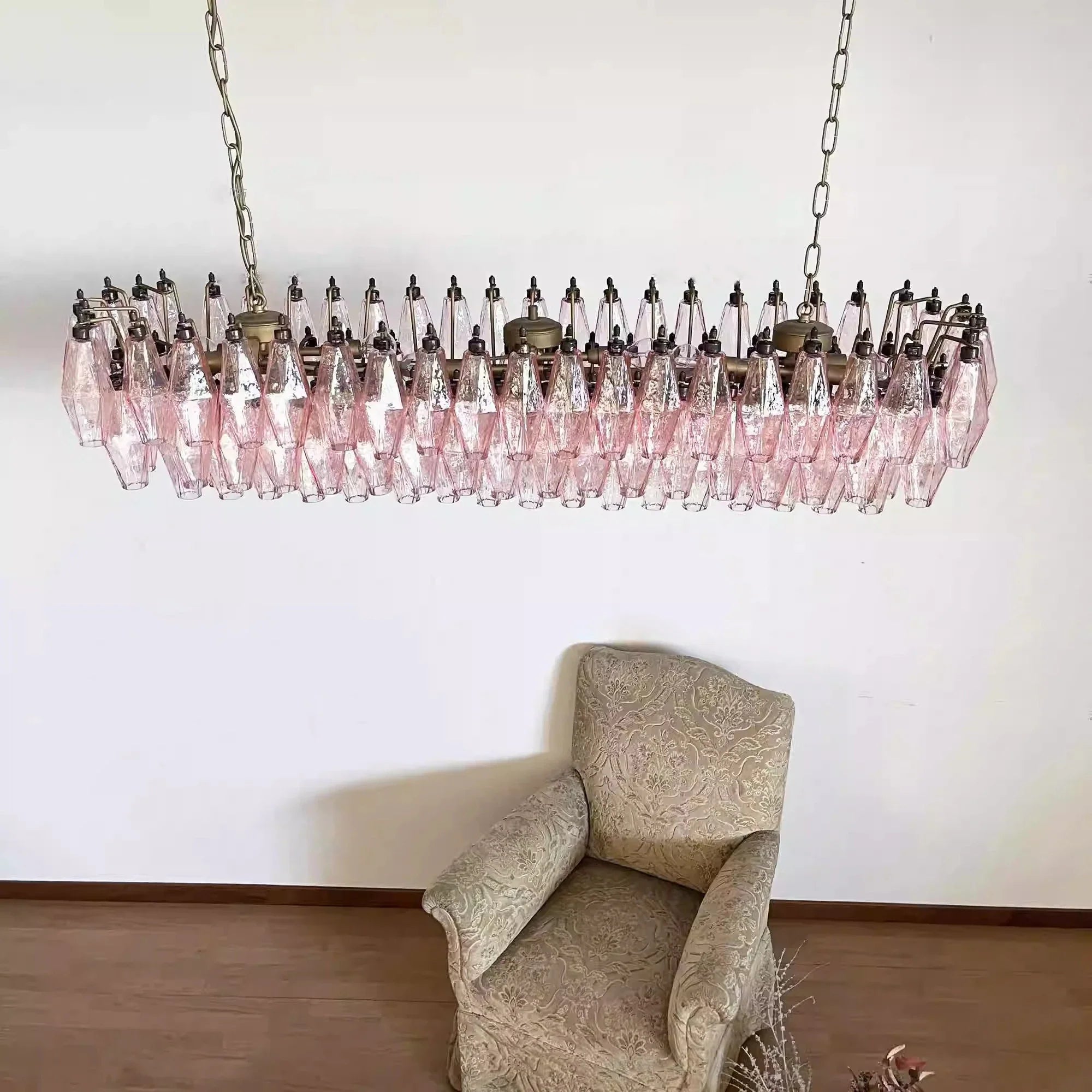 Afralia™ Rhombic Gray Pink Glass Chandelier: Modern Indoor Decorative Lighting Fixtures for Dining Room