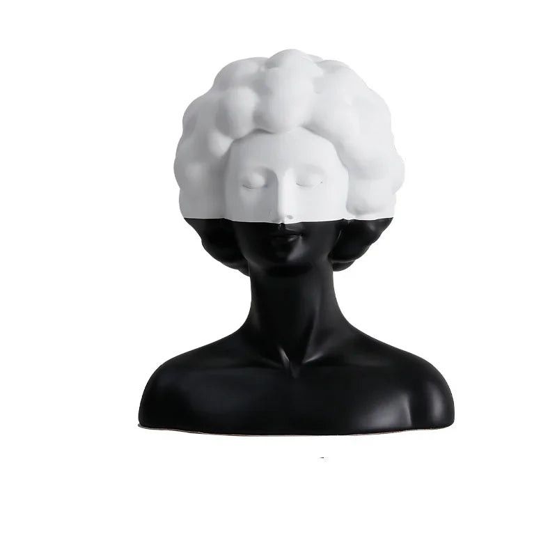 Afralia™ Abstract Portrait Resin Figure Sculpture Black and White Home Decor