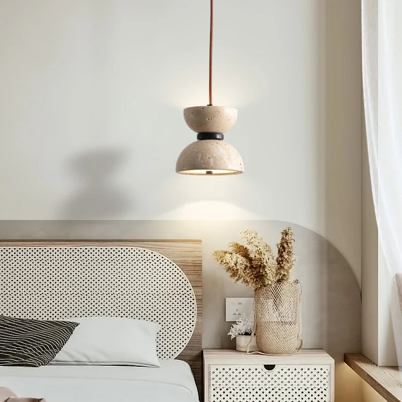 Afralia™ Yellow Travertine Pendant Light LED Chandelier for Bedroom Decor