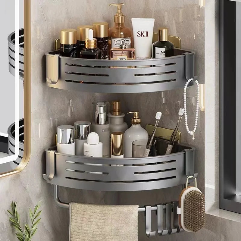 Afralia™ Space Aluminum Bathroom Organizer Rack Shower Corner Shelves Towel Bar Hook