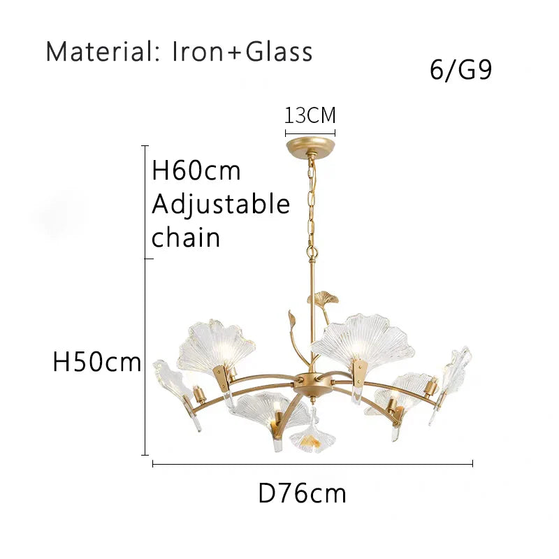 Afralia™ Gold Shell Glass Chandelier for Elegant Living Room Ceiling Decor