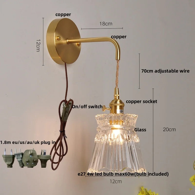 Afralia™ Clear Glass LED Wall Light with Pull Chain Switch for Modern Decor