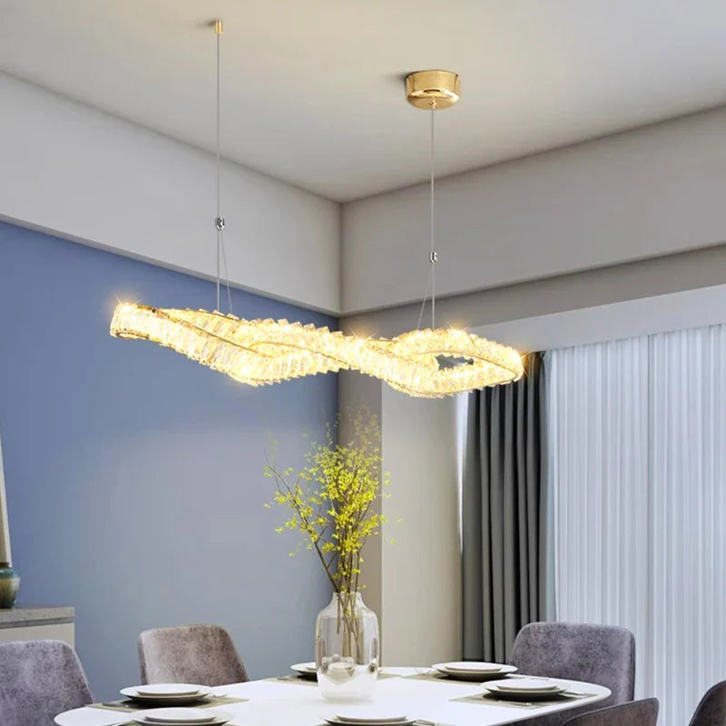 Afralia™ Crystal Chandelier: Modern Hanging Pendant Light Fixture for Dining and Living Room