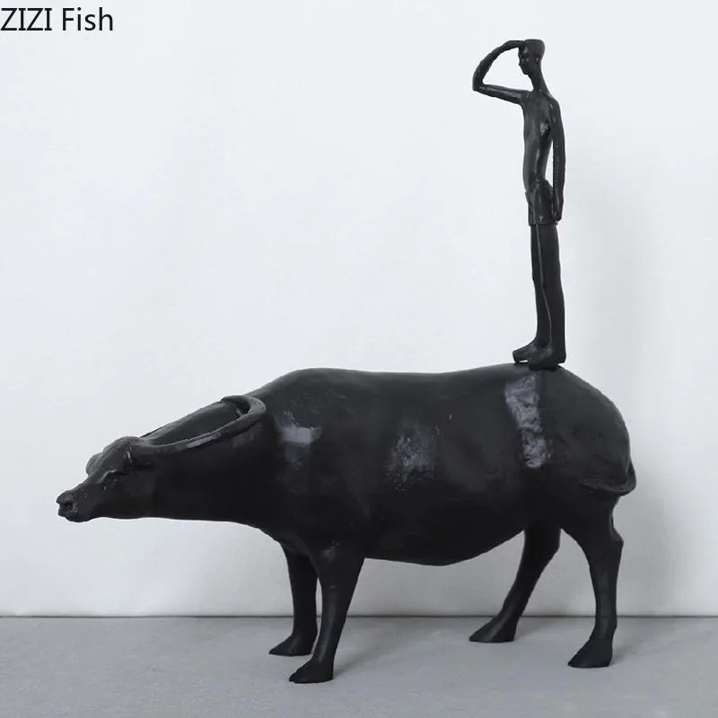 Afralia™ Cowherd Shepherd Boy Resin Figure Sculpture for Modern Home Decor