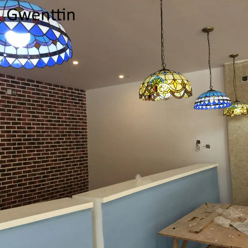 Afralia™ Stained Glass Pendant Lights: Baroque Style LED Kitchen Lighting Fixtures