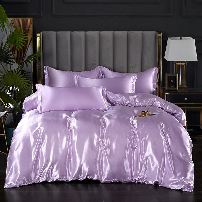 Afralia™ Nordic Faux Silk Solid Color Bedding Sets for Queen/King Bed Home Décor