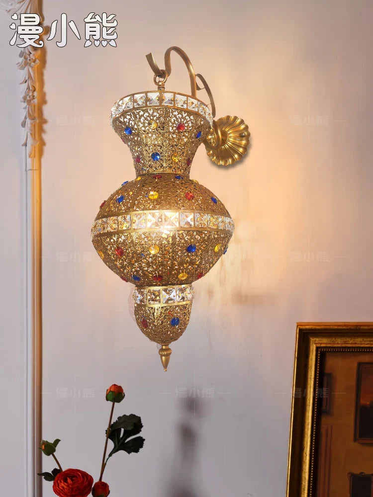 Afralia™ Exotic Moroccan Hollow Carving Wall Lamp LED E27 Industrial Iron Art
