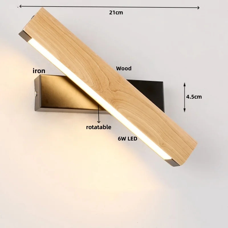 Afralia™ Rotatable Nordic LED Wall Sconce Pull Chain Switch Wood Stair Light
