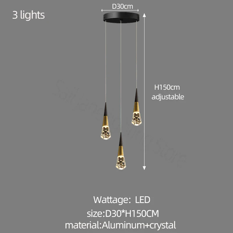 Afralia™ Crystal Chandelier for Stairwell and Living Room Dimming Lighting