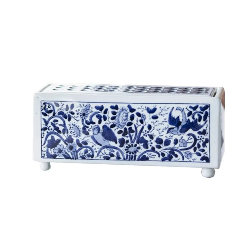 Afralia™ Blue White Porcelain Square Flowerpot Vase Chinese Retro Home Decor