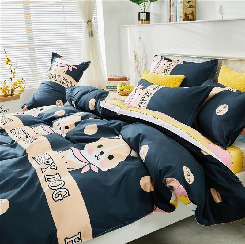Afralia™ Cartoon Printed Bedding Set: Bed Sheet, Duvet Cover, Pillowcases