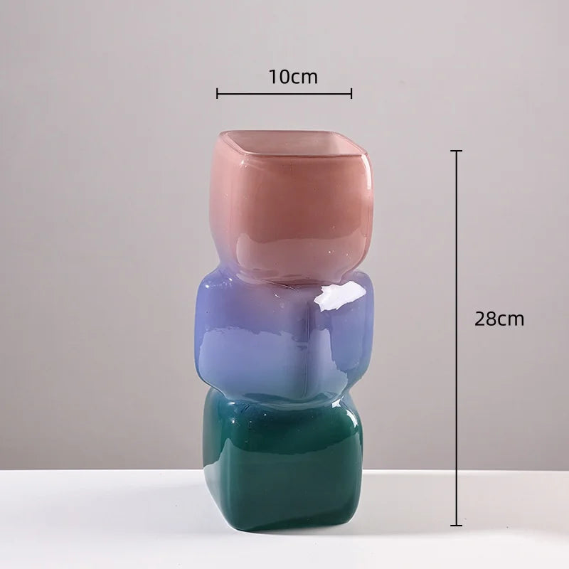 Afralia™ Square Glass Vase Gradient Color Hydroponics Flower Pot Home Decoration