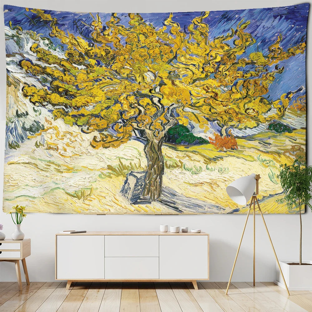 Afralia™ Van Gogh Inspired Landscape Tapestry Wall Hanging for Witchcraft Aesthetics Room Decor