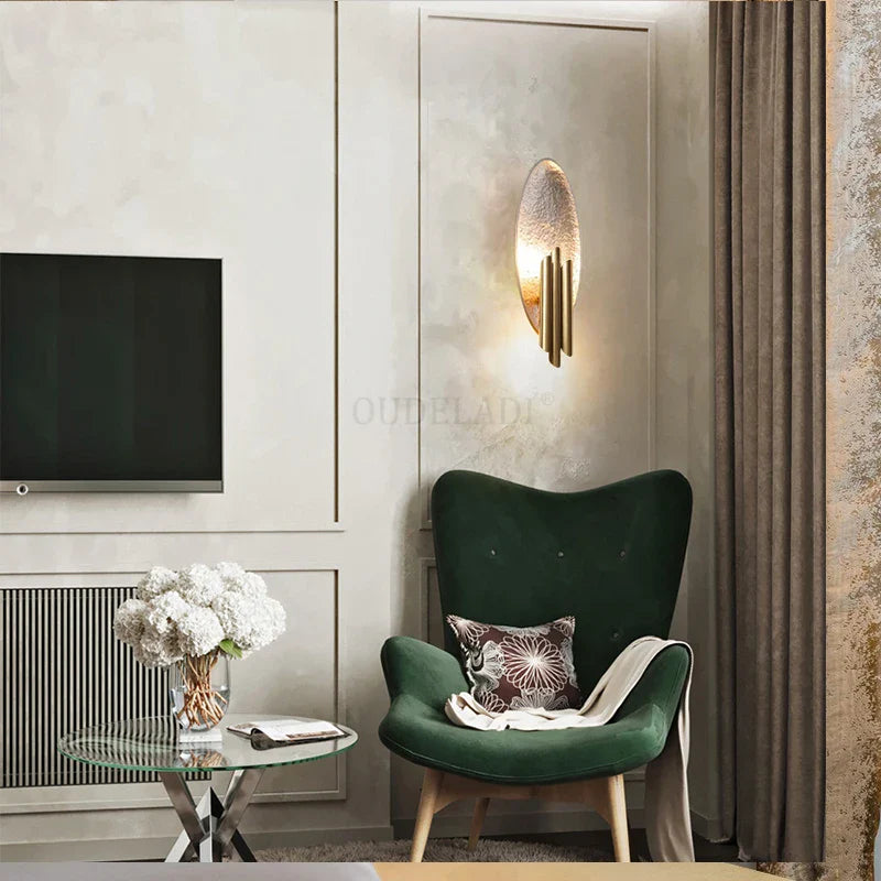 Afralia™ Metal Tube Resin Plate Wall Lamps Nordic Home Living Room Background Sconce