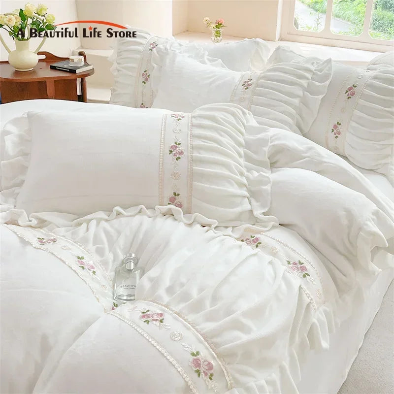 Afralia™ Pleat Lace Ruffle Princess Fleece Bedding Set