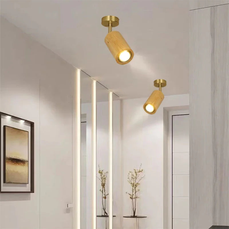 Afralia™ Modern Wood LED Ceiling Lamp with Adjustable Spotlight for Versatile Home Decor