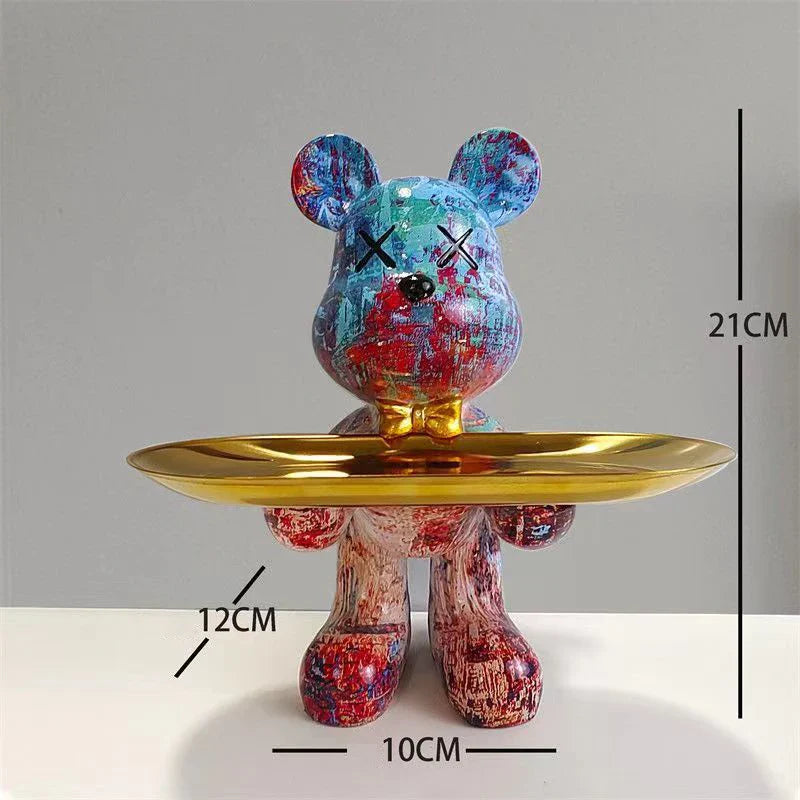 Afralia™ Graffiti Bear Figurine Home Decor Sculpture Shelf Statue Table Gift