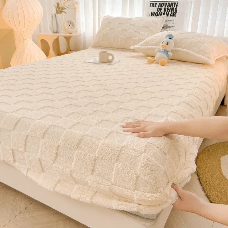 Afralia™ Milk Velvet Fitted Sheet: Soft Fleece Bed Cover for Cozy Winter Nights