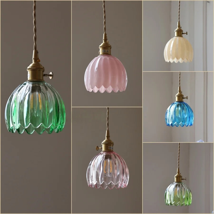 Afralia™ Green LED Pendant Light Fixture Glass Japan Style Hang Lamp
