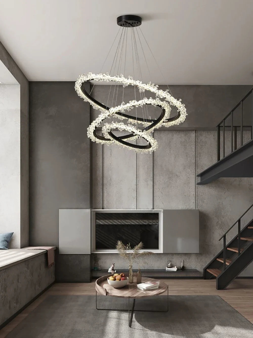 Afralia™ Crystal Gold/Black Ring LED Chandelier: Minimalist Luxury Hanging Ceiling Light Fixtures