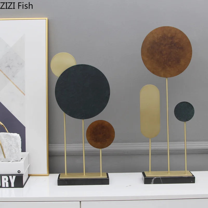 Afralia™ Geometric Alloy Crafts Marble Base Statue Modern Home Decor