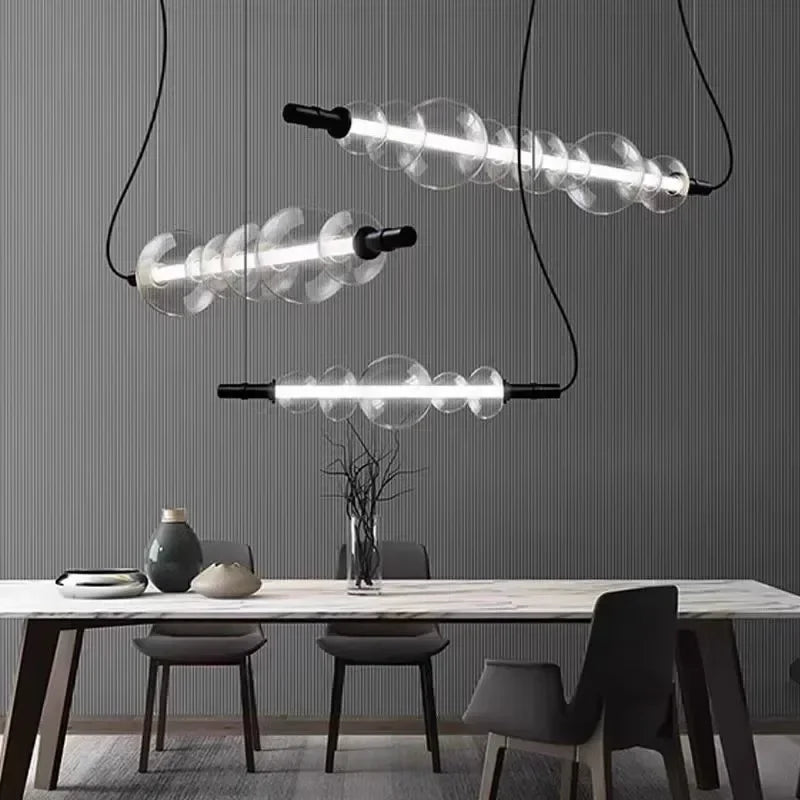 Afralia™ Modern Glass Strip LED Pendant Light for Living Room Bedroom Chandelier Fixture