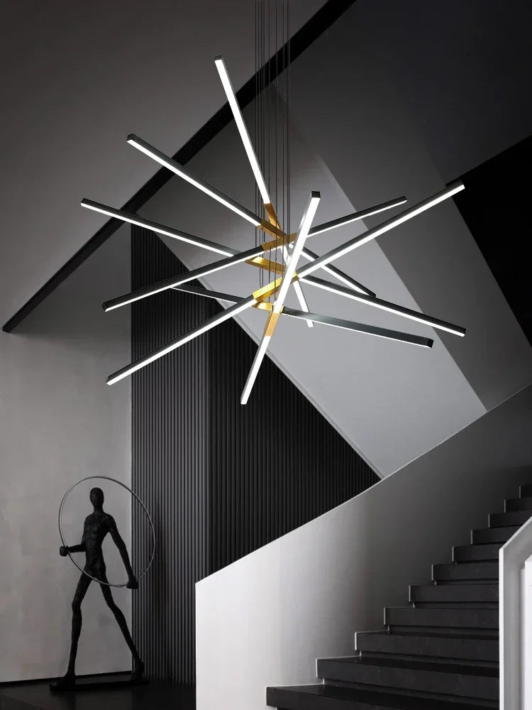 Afralia™ Black Nordic Minimalist Chandelier for Living Room, Staircase, and Restaurant Lighting