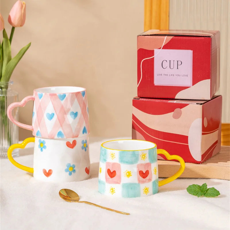 Afralia™ Love Heart Ceramic Mug: Hand-Painted Coffee Cup for Valentine's Day Gift