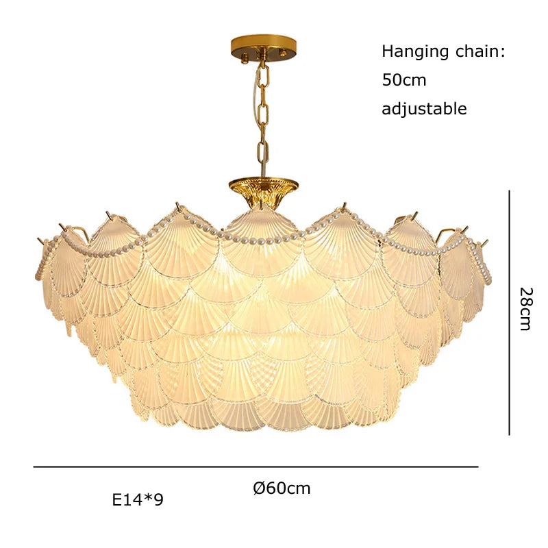 Afralia™ Shell Glass Gold Lustre LED Chandelier - Luxury Hanging Lamp