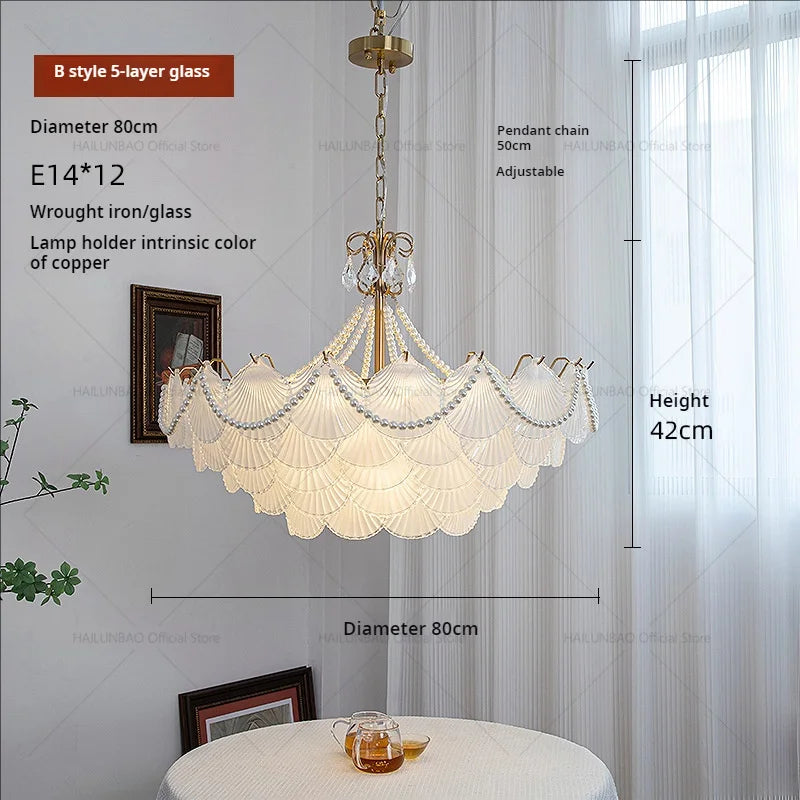Afralia™ Shell Pearl Glass Crystal Chandelier for Modern Luxury Living Room
