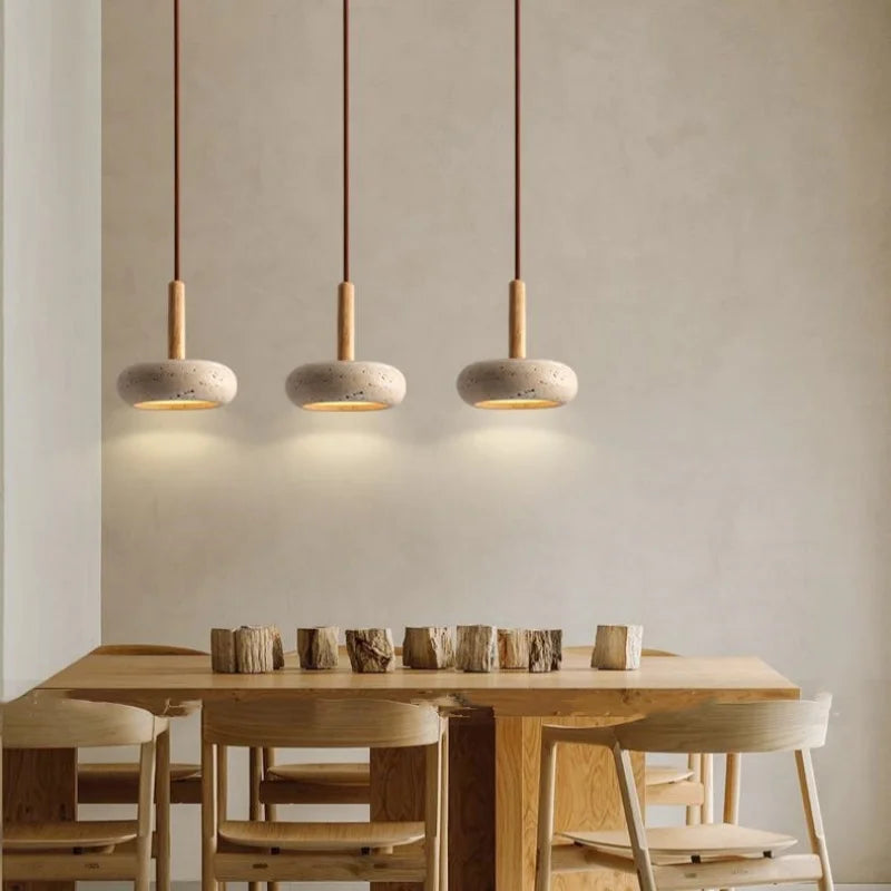 Afralia™ Wood Nordic Yellow Travertine Pendant Lamp for Home Decor LED Hanging Lights