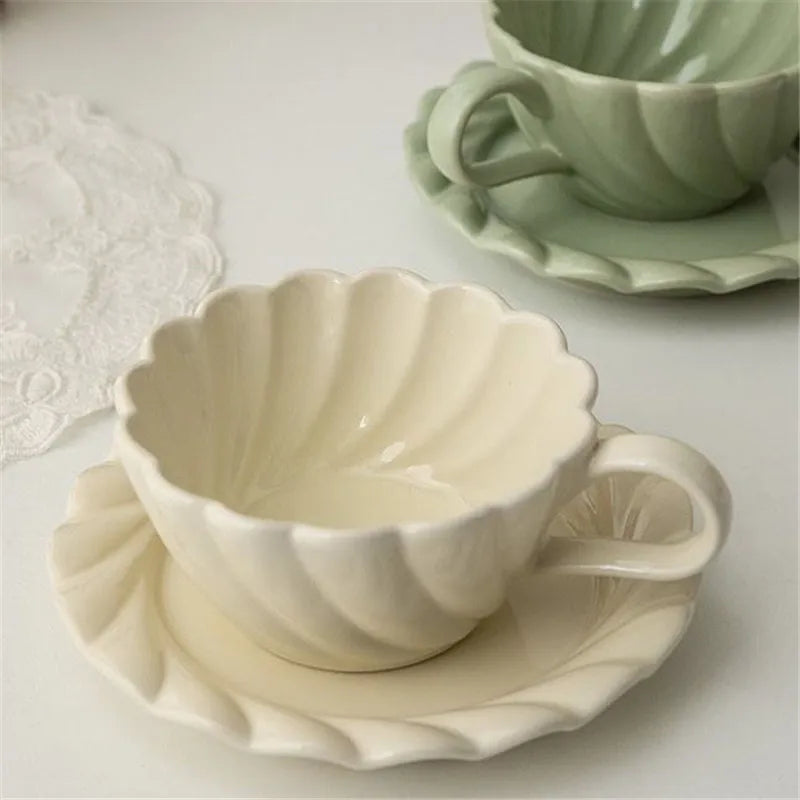 Afralia™ Elegant Lace Ceramic Coffee Cup and Saucer Set for Home and Office